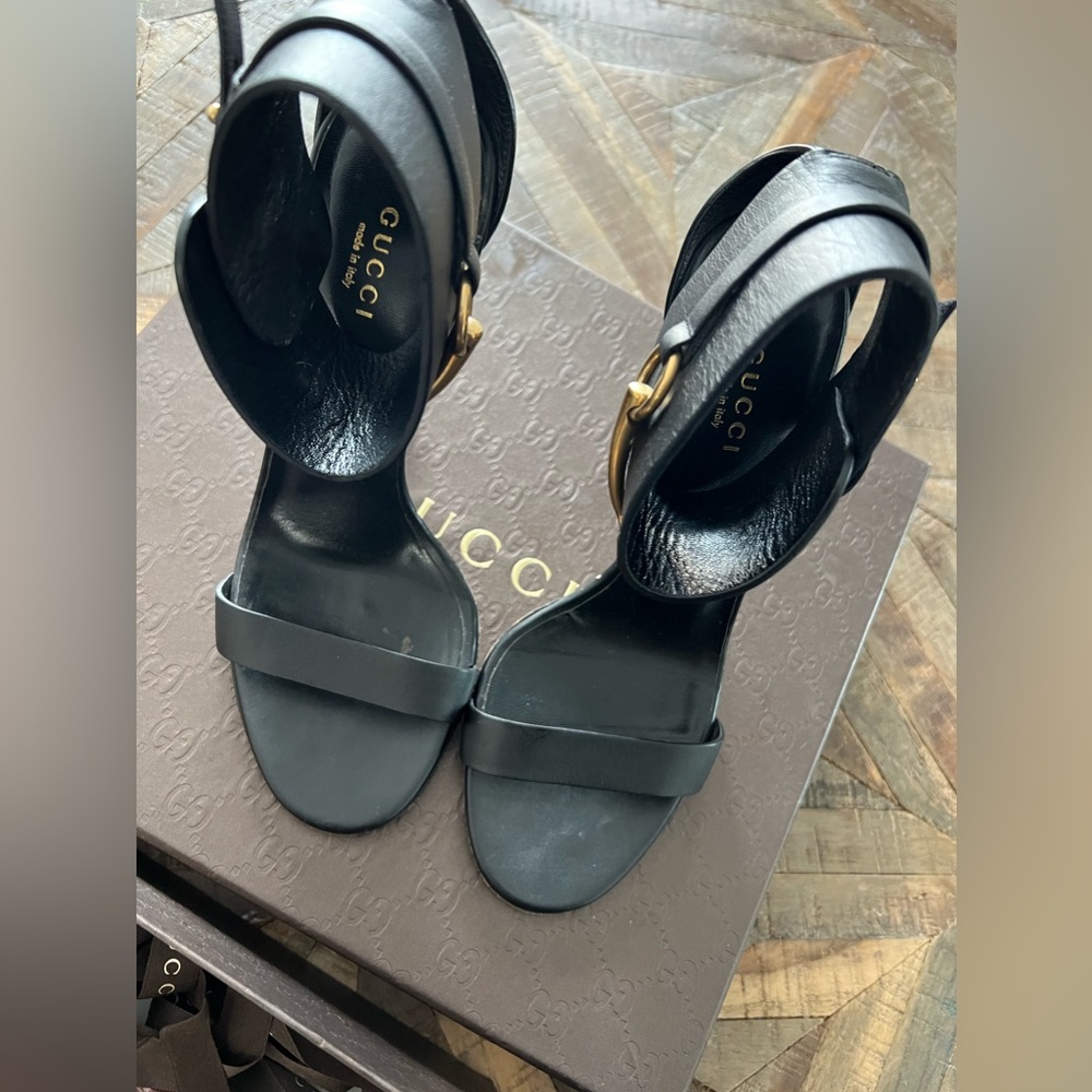 Gucci Ursela horsebit leather sandals.